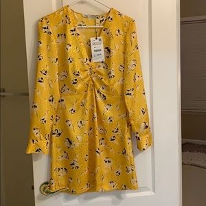 zara yellow detailed dress